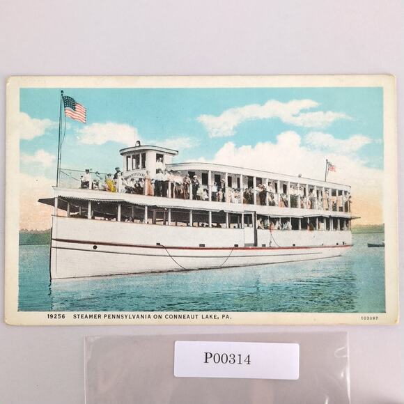 Vintage 1920s Postcard Steamer Pennsylvania on Conneaut Lake PA Ferry Boat - Picture 1 of 2